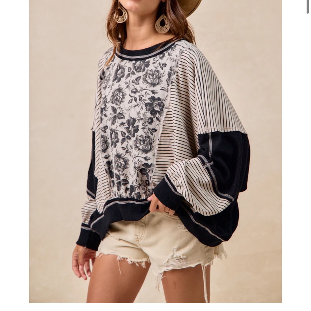 BiBi Black and Cream Floral Sweatshirt worn once